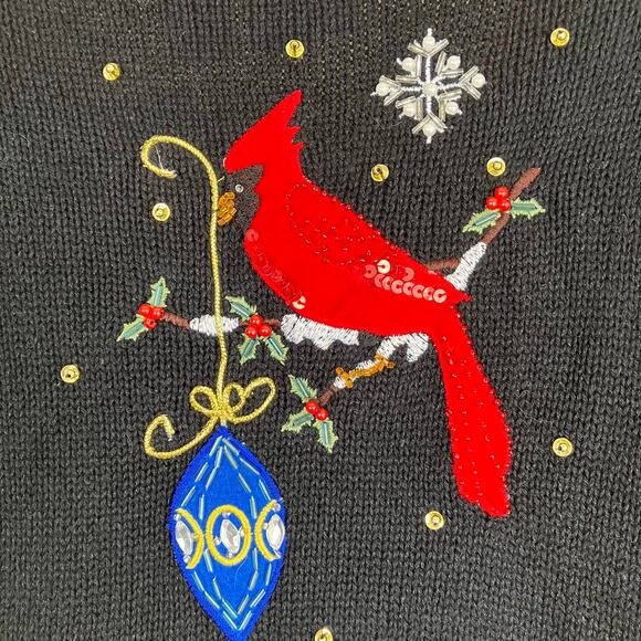 Kim Rogers Sz SP Vtg 90s Knitted Holiday Cardigan Boho Embroidered Beaded - Picture 14 of 16